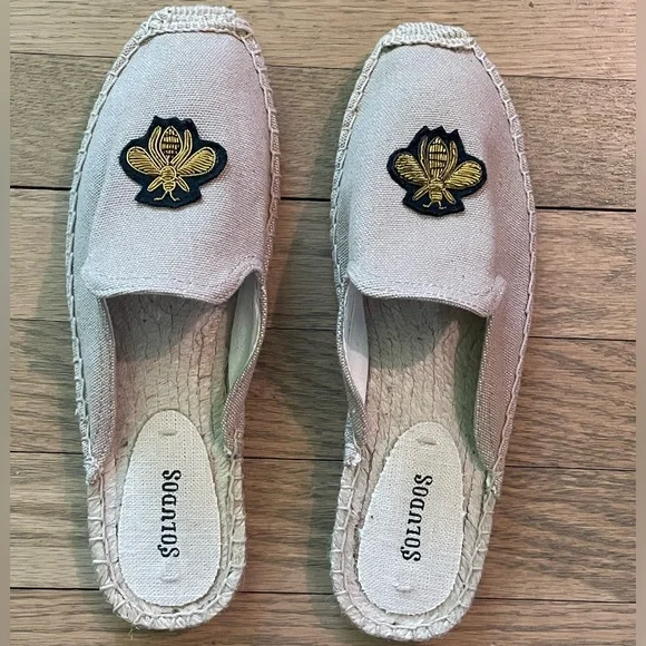 SOLUDOS Bees Cotton Woven Canvas Slip-On Espadrille Mule Flats / Sz 7.5 - Picture 3 of 10